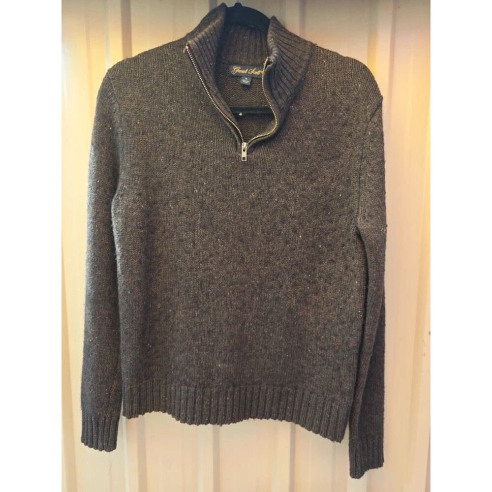 Garret Scott Wool Tweed Quarter Zip Sweater Elbow Patches Small